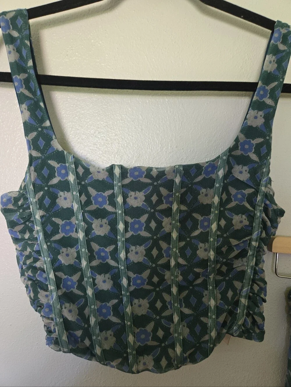 Free People Galaxy Corset Set in Green Combo Skirt Top M